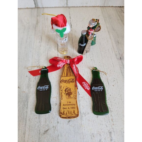 Coca-Cola green bottle elf helper variety ornament set Coke vintage - Picture 2 of 8